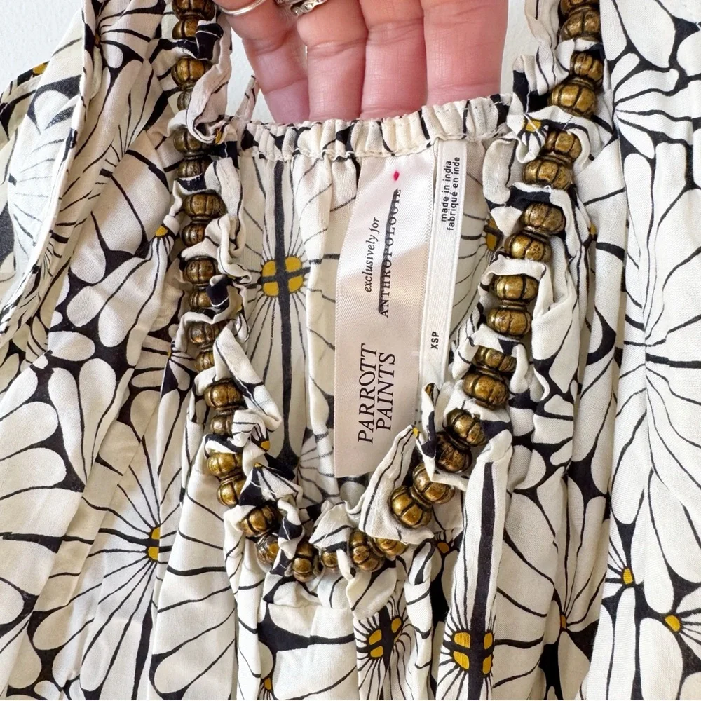 NWT Anthropologie Parrott Paints Kenzie Daisy Beaded Coverup Dress XSP